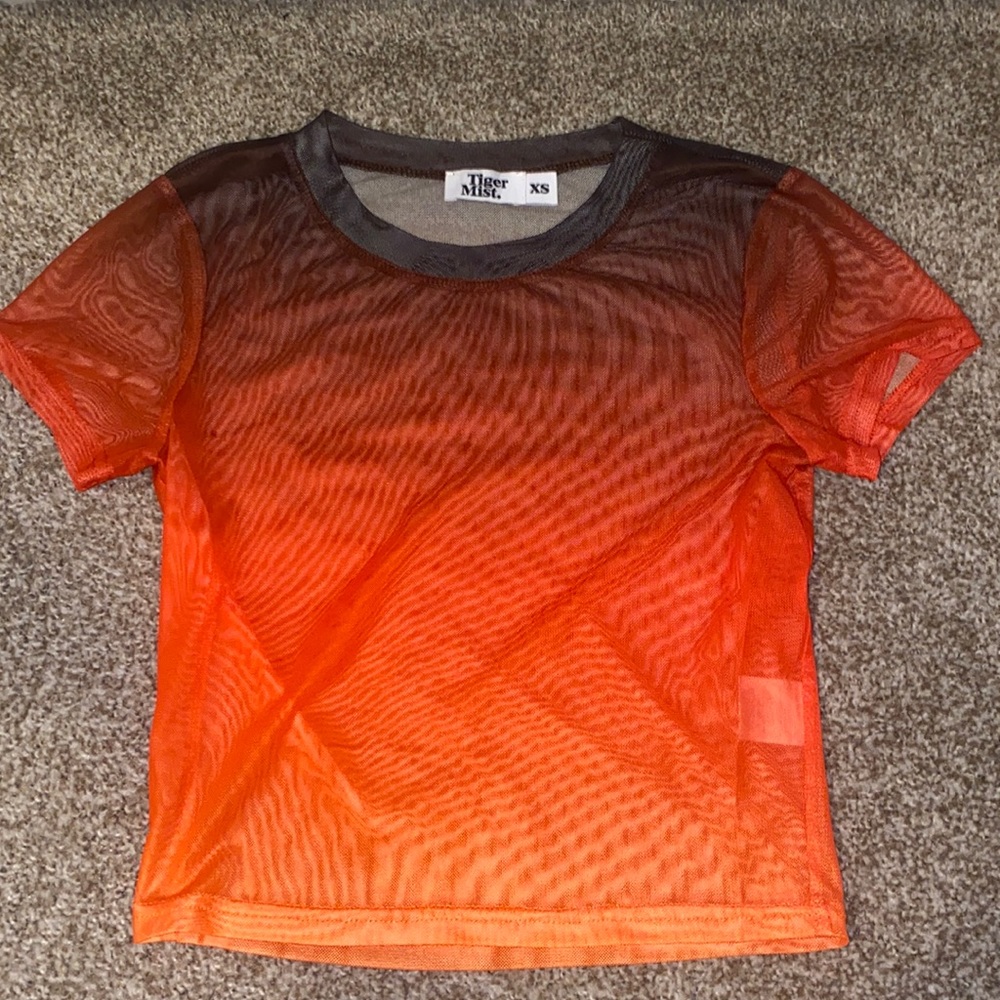 Tiger Mist orange ombré mesh top